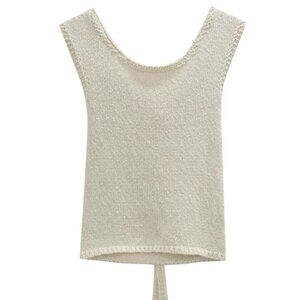 Beige Knitted Crop Top With Back tie